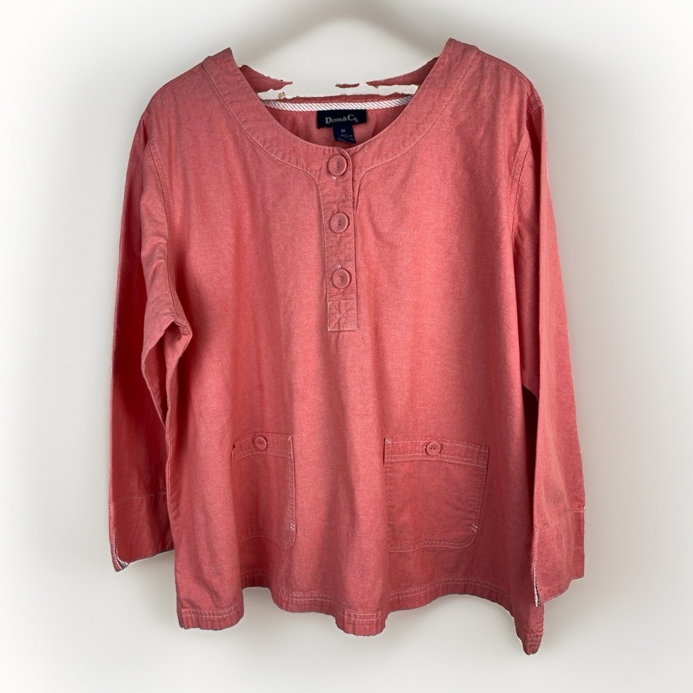 Denim & Co Women's 3X Orange Cotton Popover Top with Pockets